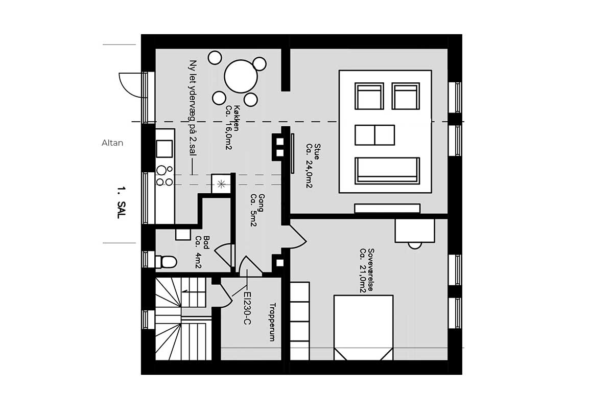 Plantegning – 1. sal – Bredgade 8 · 1. sal